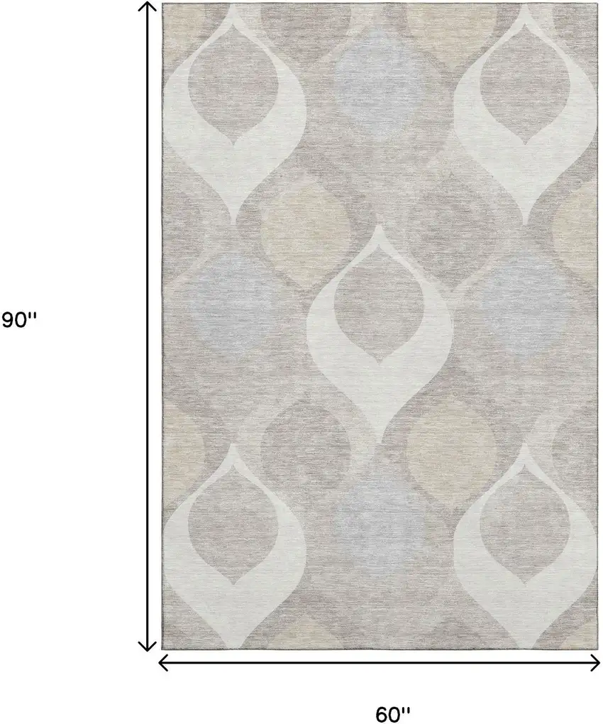 Ivory Beige And Gray Ogee Washable Area Rug With UV Protection Photo 3