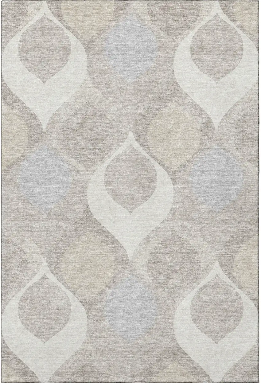 Ivory Beige And Gray Ogee Washable Area Rug With UV Protection Photo 4