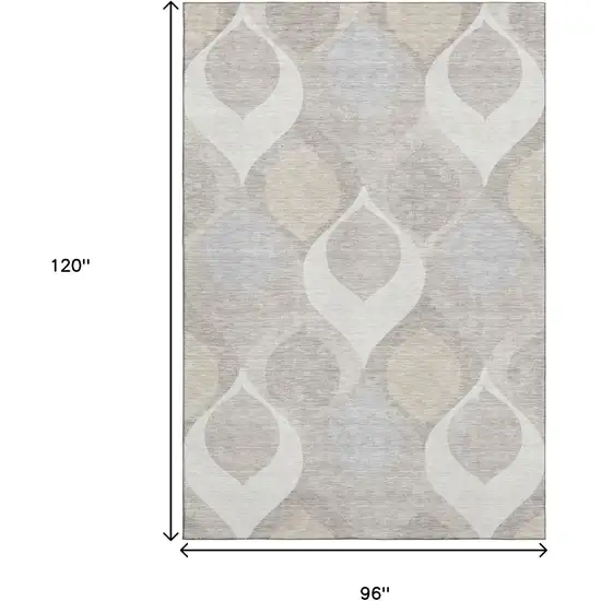 Ivory Beige And Gray Ogee Washable Area Rug With UV Protection Photo 3