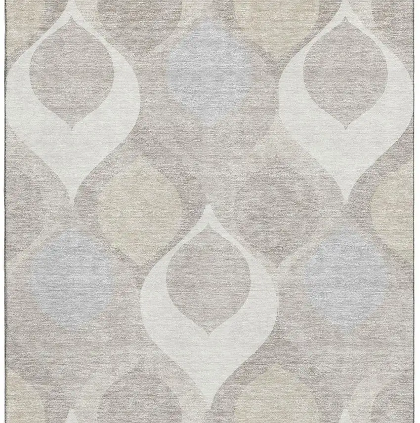 Ivory Beige And Gray Ogee Washable Area Rug With UV Protection Photo 3