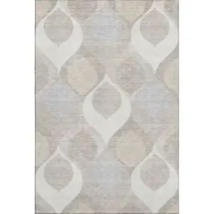 Photo of Ivory Beige And Gray Ogee Washable Area Rug With UV Protection