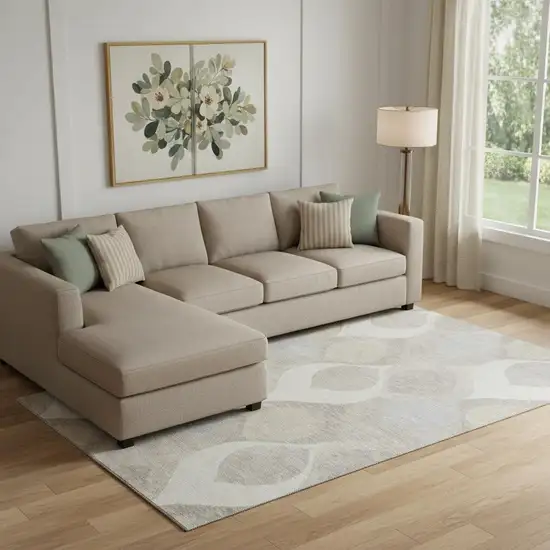 Ivory Beige And Gray Ogee Washable Area Rug With UV Protection Photo 1