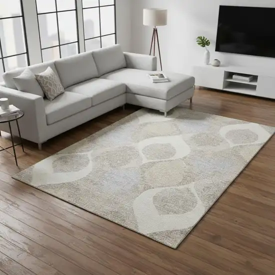 Ivory Beige And Gray Ogee Washable Area Rug With UV Protection Photo 2