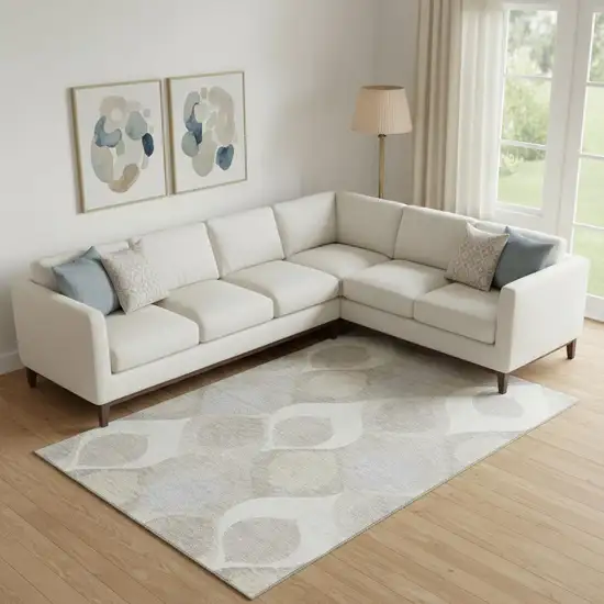 Ivory Beige And Gray Ogee Washable Area Rug With UV Protection Photo 1