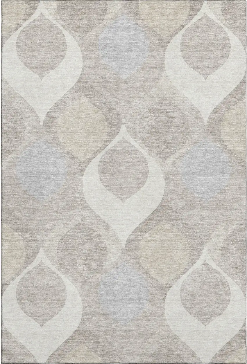 Ivory Beige And Gray Ogee Washable Area Rug With UV Protection Photo 1