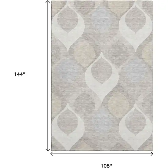 Ivory Beige And Gray Ogee Washable Area Rug With UV Protection Photo 3