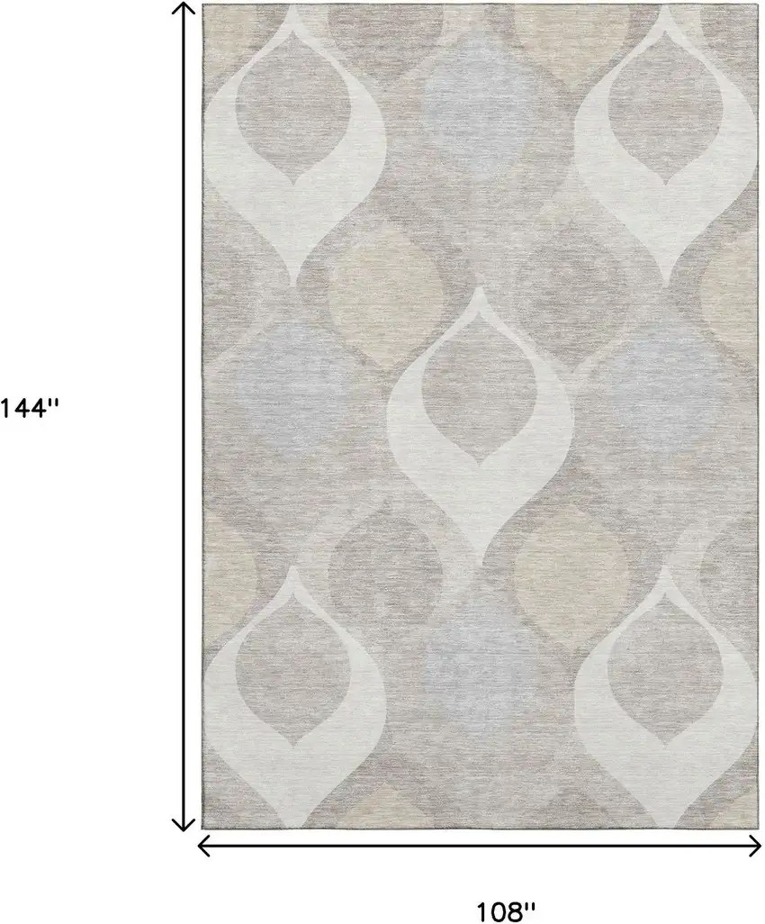Ivory Beige And Gray Ogee Washable Area Rug With UV Protection Photo 3