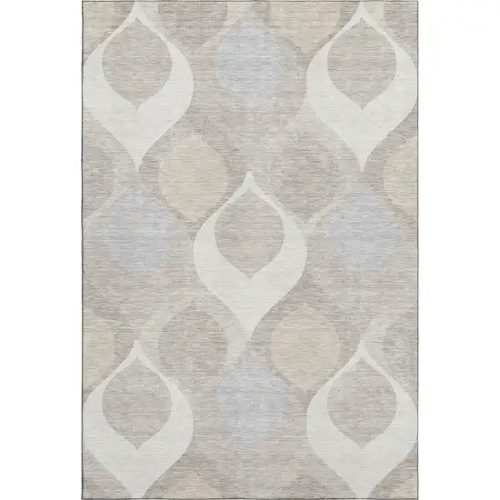 Ivory Beige And Gray Ogee Washable Area Rug With UV Protection Photo 1