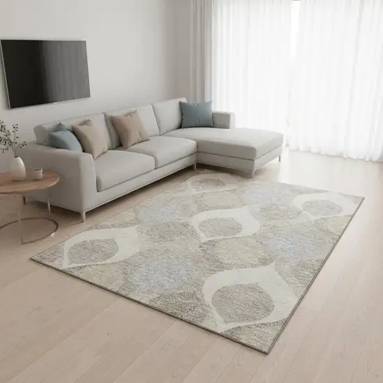 Ivory Beige And Gray Ogee Washable Area Rug With UV Protection Photo 2