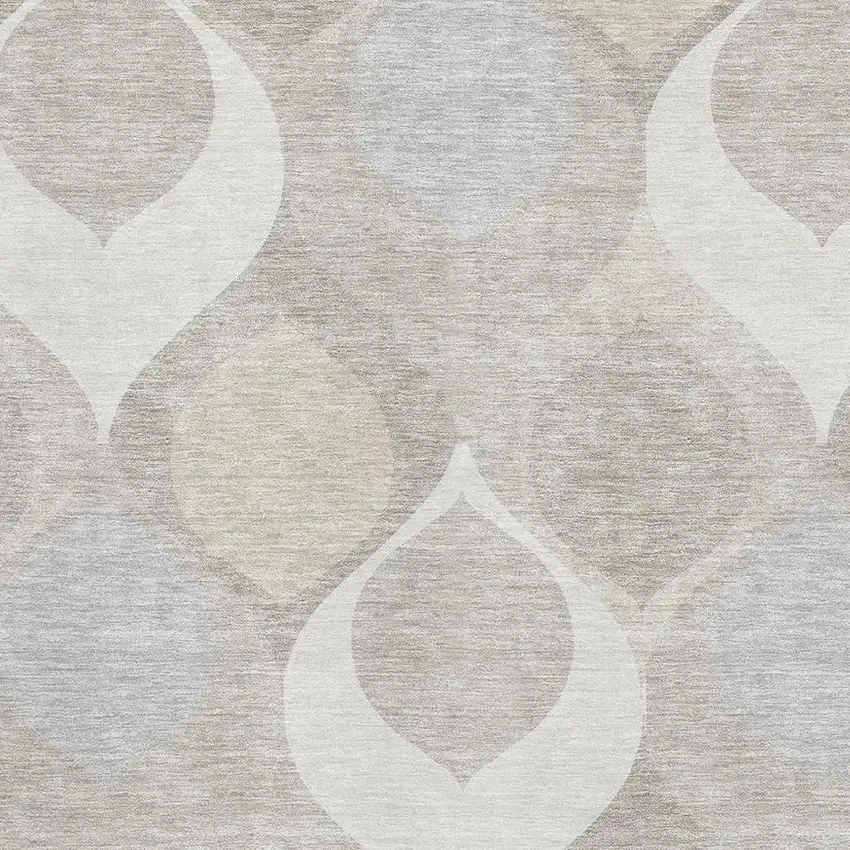 Ivory Beige And Gray Ogee Washable Area Rug With UV Protection Photo 3