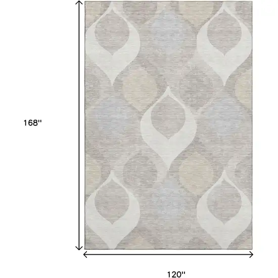 Ivory Beige And Gray Ogee Washable Area Rug With UV Protection Photo 3