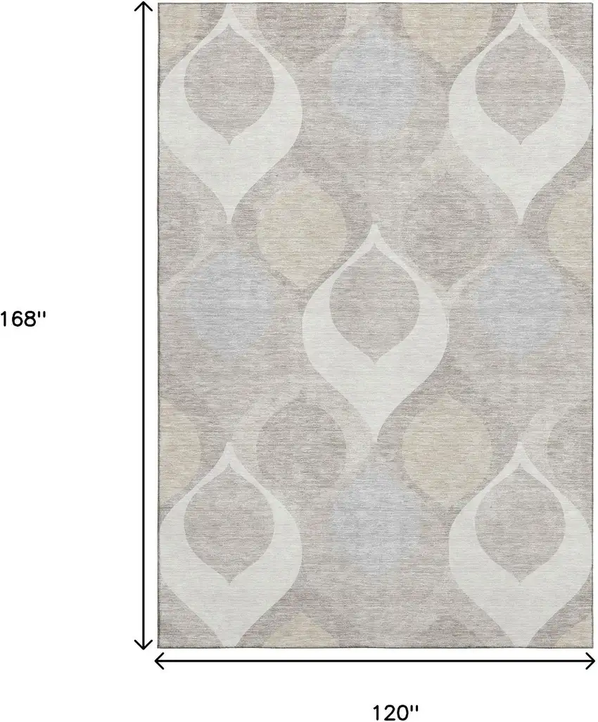 Ivory Beige And Gray Ogee Washable Area Rug With UV Protection Photo 3