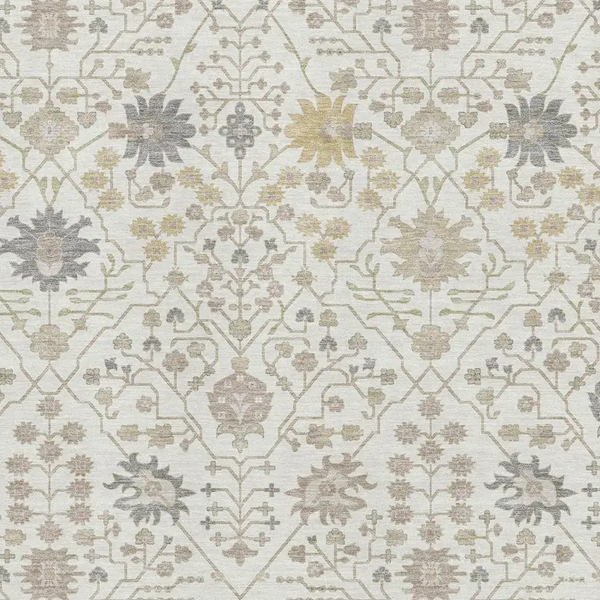 Ivory Beige And Gray Oriental Washable Area Rug With UV Protection Photo 2