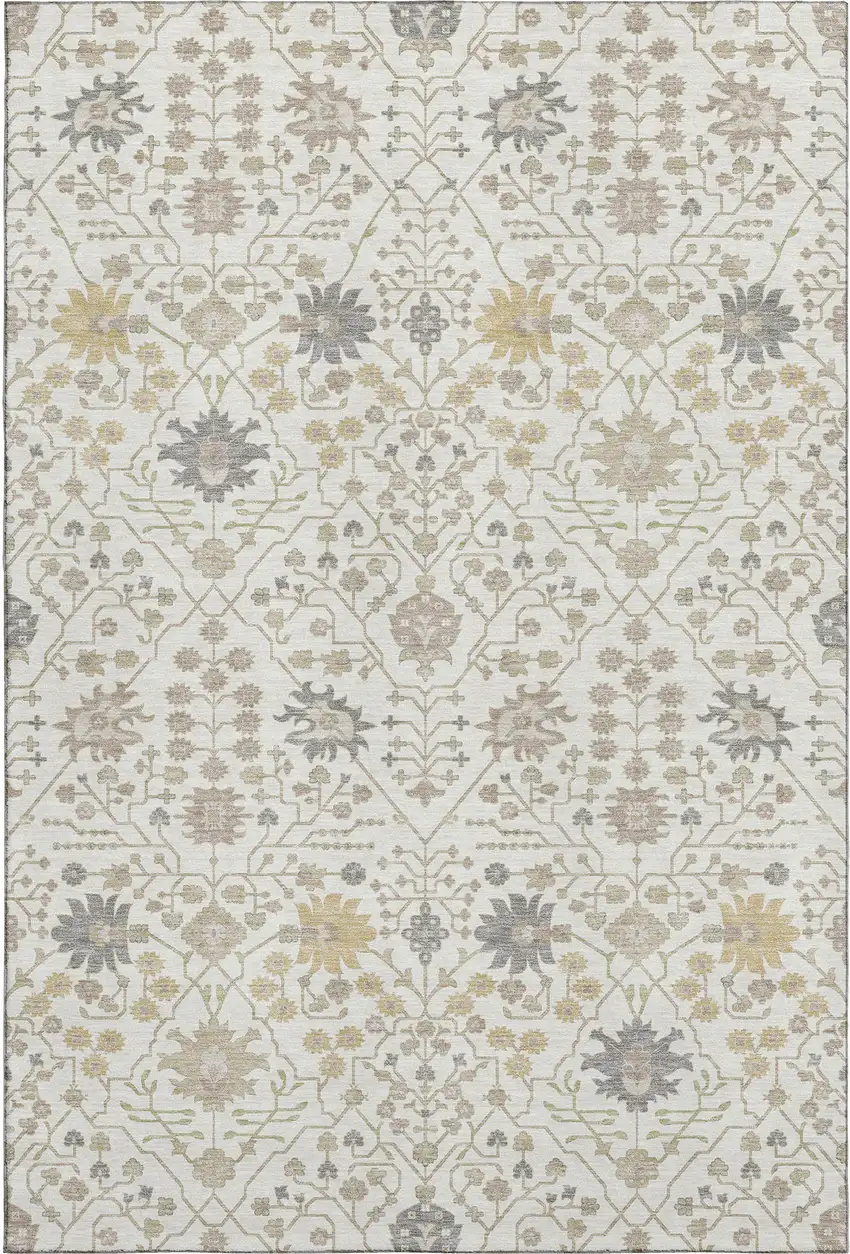 Ivory Beige And Gray Oriental Washable Area Rug With UV Protection Photo 1