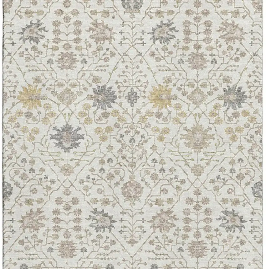 Ivory Beige And Gray Oriental Washable Area Rug With UV Protection Photo 4