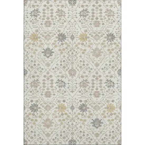 Ivory Beige And Gray Oriental Washable Area Rug With UV Protection Photo 1
