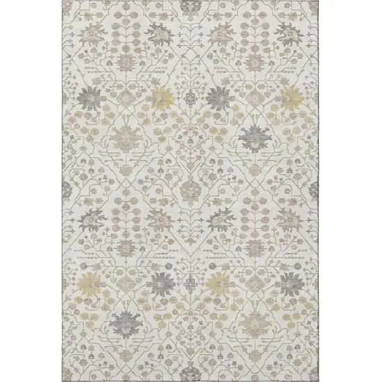 Ivory Beige And Gray Oriental Washable Area Rug With UV Protection Photo 3