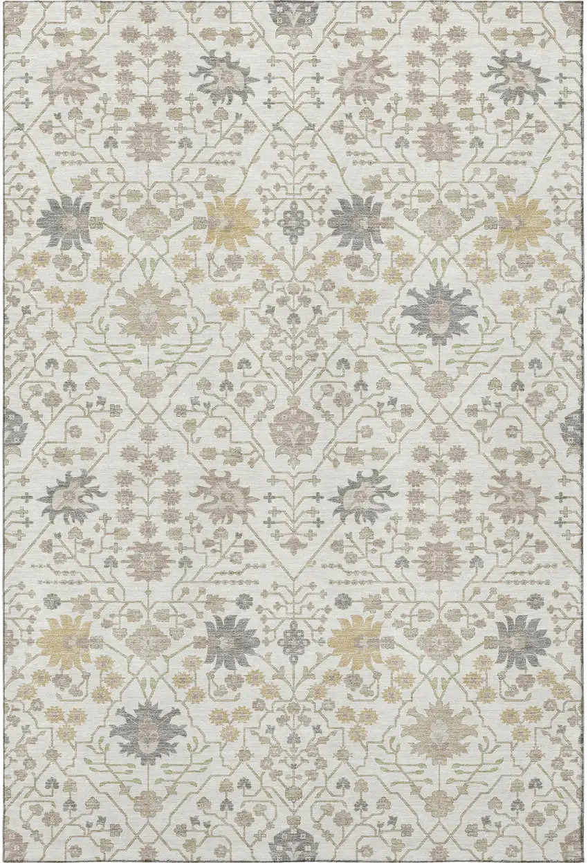 Ivory Beige And Gray Oriental Washable Area Rug With UV Protection Photo 3