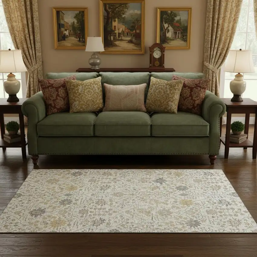 Ivory Beige And Gray Oriental Washable Area Rug With UV Protection Photo 2