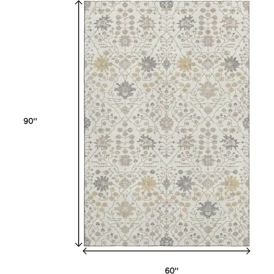 Ivory Beige And Gray Oriental Washable Area Rug With UV Protection Photo 8