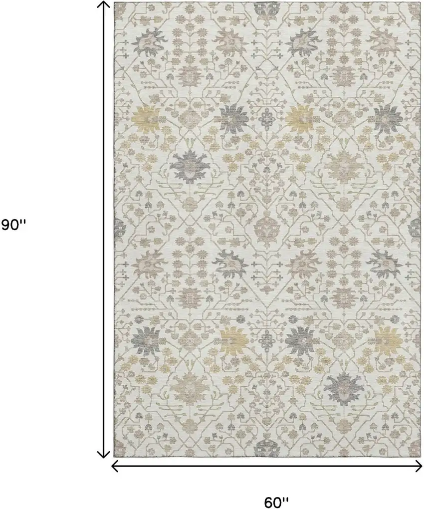 Ivory Beige And Gray Oriental Washable Area Rug With UV Protection Photo 8