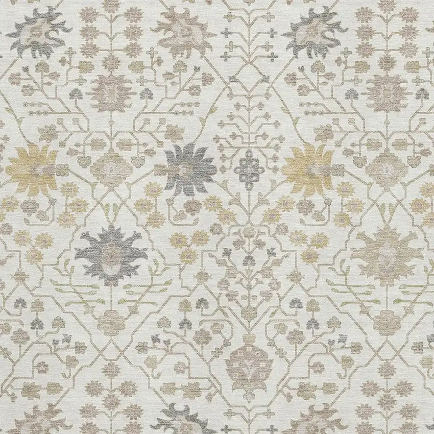 Ivory Beige And Gray Oriental Washable Area Rug With UV Protection Photo 2