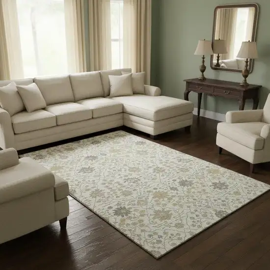 Ivory Beige And Gray Oriental Washable Area Rug With UV Protection Photo 2