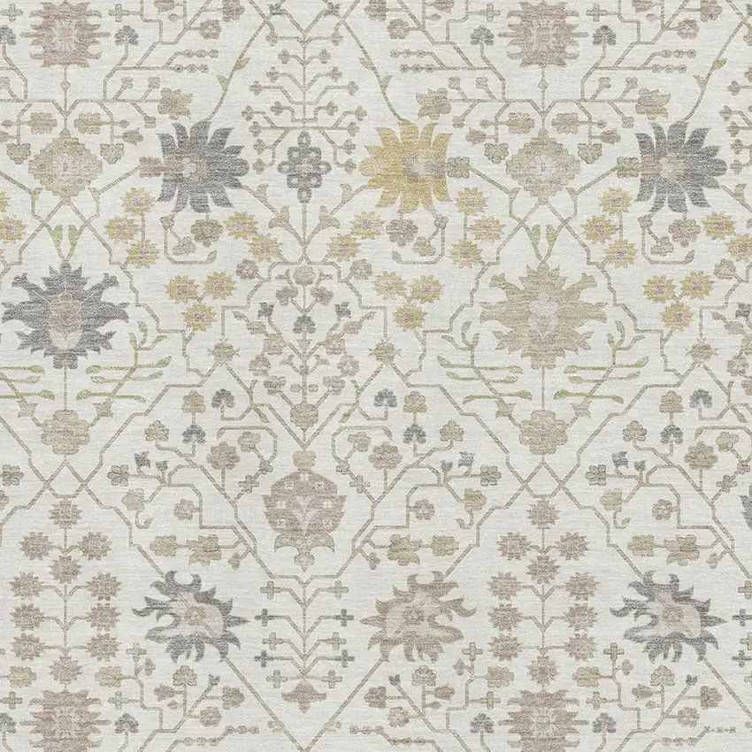 Ivory Beige And Gray Oriental Washable Area Rug With UV Protection Photo 2