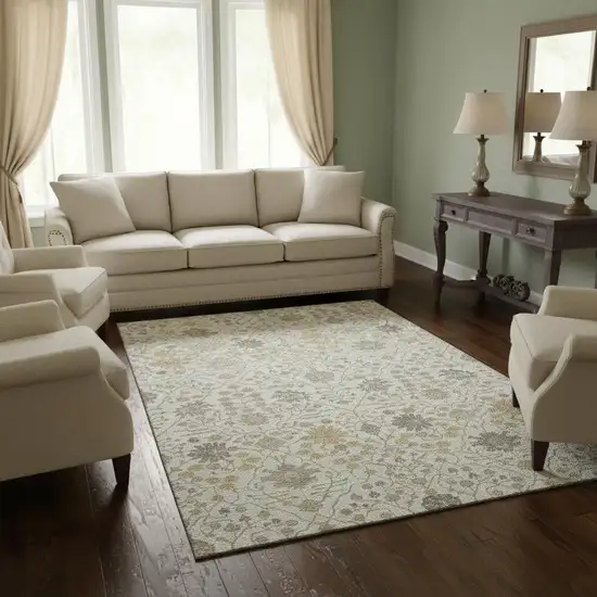 Ivory Beige And Gray Oriental Washable Area Rug With UV Protection Photo 2