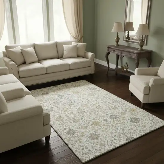 Ivory Beige And Gray Oriental Washable Area Rug With UV Protection Photo 2