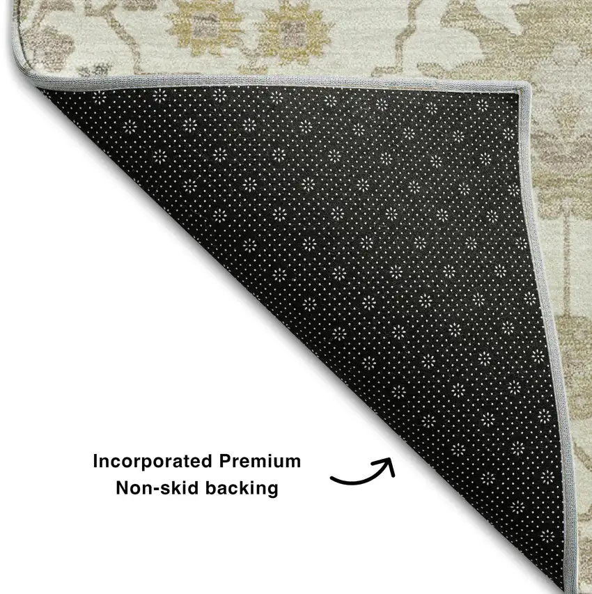 Ivory Beige And Gray Oriental Washable Area Rug With UV Protection Photo 6