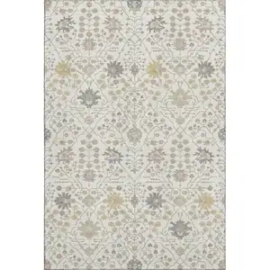 Photo of Ivory Beige And Gray Oriental Washable Area Rug With UV Protection