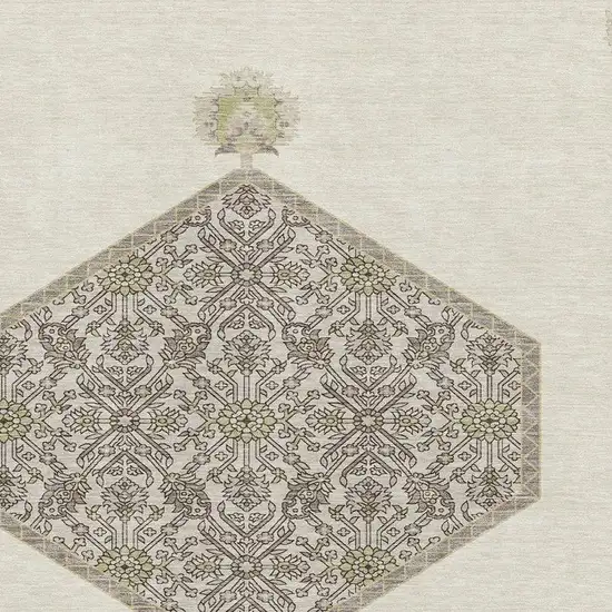 Ivory Beige And Gray Oriental Washable Area Rug With UV Protection Photo 2