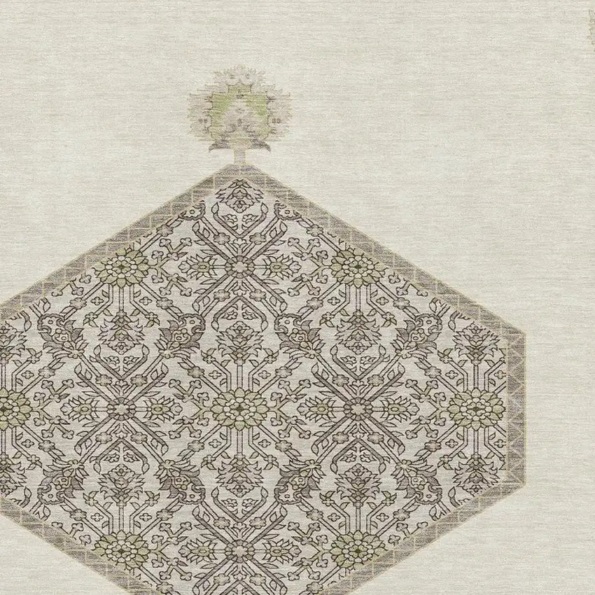 Ivory Beige And Gray Oriental Washable Area Rug With UV Protection Photo 2