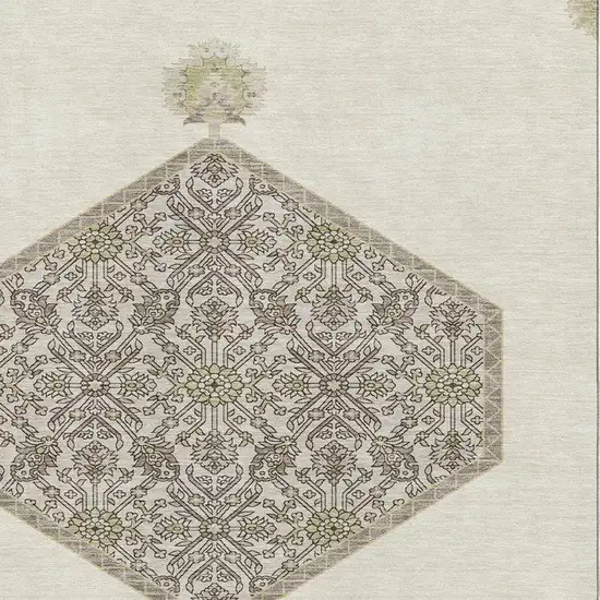 Ivory Beige And Gray Oriental Washable Area Rug With UV Protection Photo 2