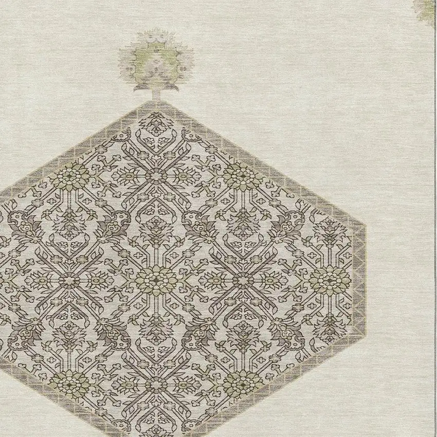 Ivory Beige And Gray Oriental Washable Area Rug With UV Protection Photo 2