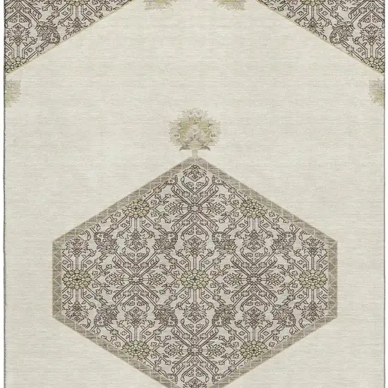 Ivory Beige And Gray Oriental Washable Area Rug With UV Protection Photo 4