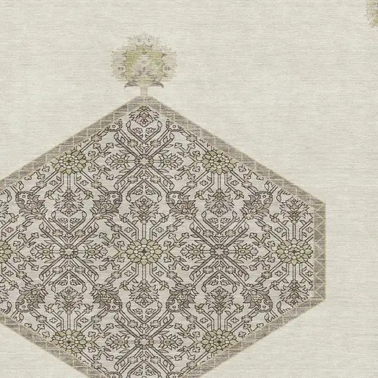 Ivory Beige And Gray Oriental Washable Area Rug With UV Protection Photo 2