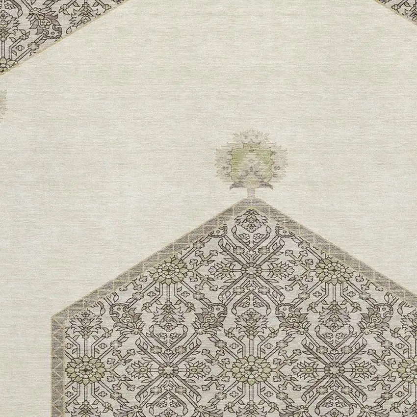 Ivory Beige And Gray Oriental Washable Area Rug With UV Protection Photo 2