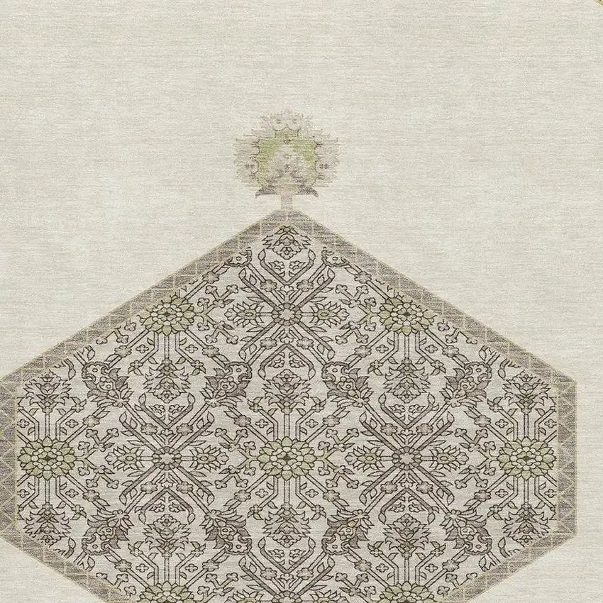 Ivory Beige And Gray Oriental Washable Area Rug With UV Protection Photo 2