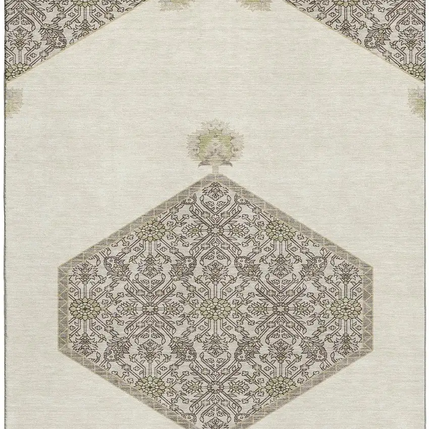 Ivory Beige And Gray Oriental Washable Area Rug With UV Protection Photo 3