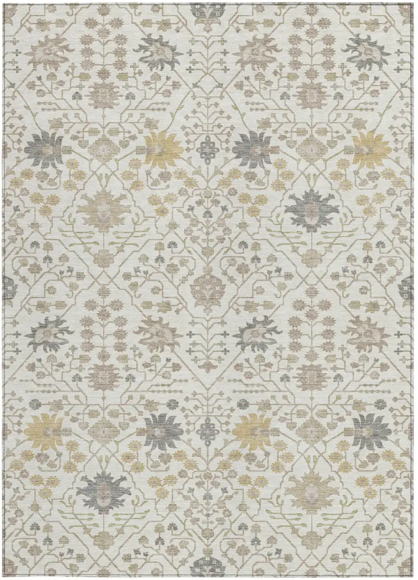 Ivory Beige And Gray Oriental Washable Indoor Outdoor Area Rug Photo 6