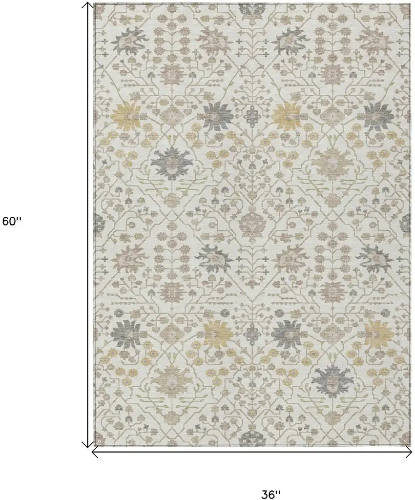 Ivory Beige And Gray Oriental Washable Indoor Outdoor Area Rug Photo 3