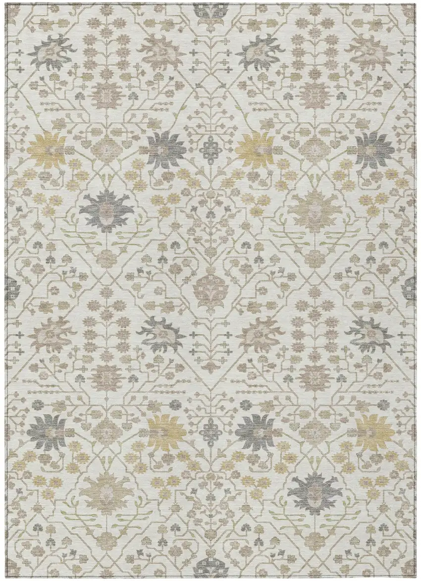 Ivory Beige And Gray Oriental Washable Indoor Outdoor Area Rug Photo 2