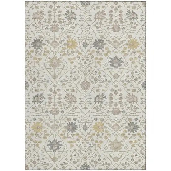 Ivory Beige And Gray Oriental Washable Indoor Outdoor Area Rug Photo 5