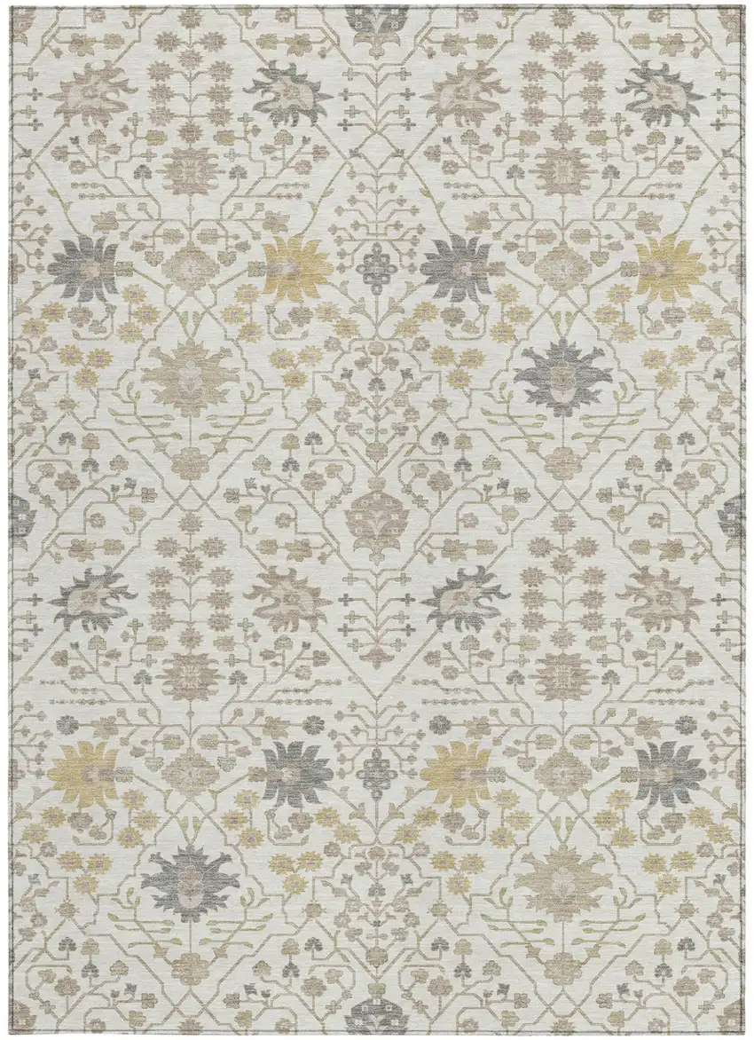 Ivory Beige And Gray Oriental Washable Indoor Outdoor Area Rug Photo 5