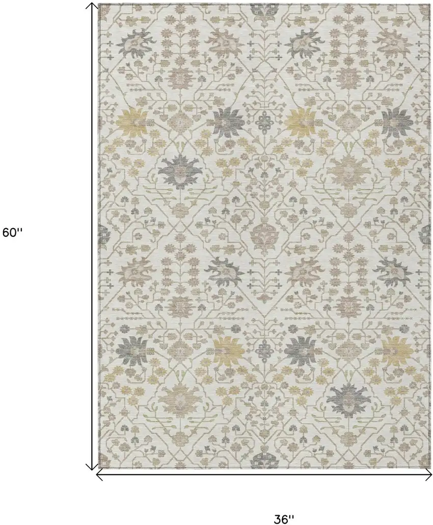Ivory Beige And Gray Oriental Washable Indoor Outdoor Area Rug Photo 6