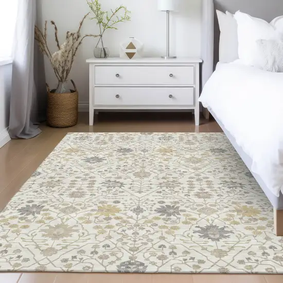 Ivory Beige And Gray Oriental Washable Indoor Outdoor Area Rug Photo 9