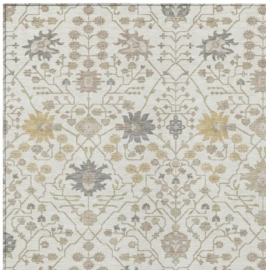 Ivory Beige And Gray Oriental Washable Indoor Outdoor Area Rug Photo 5