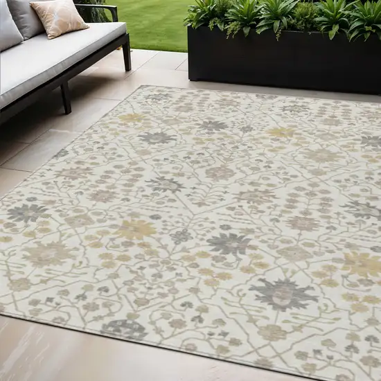 Ivory Beige And Gray Oriental Washable Indoor Outdoor Area Rug Photo 1